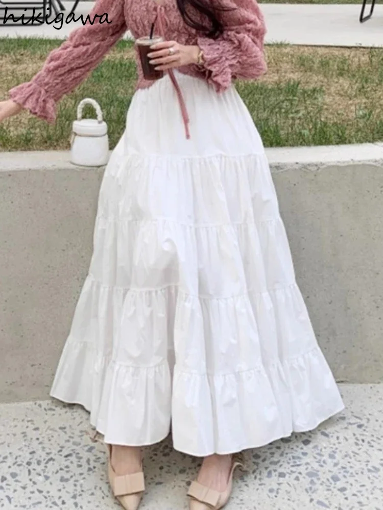 Винтажная длинная юбка для женщин 2024 модные женские юбки с завышенной талией