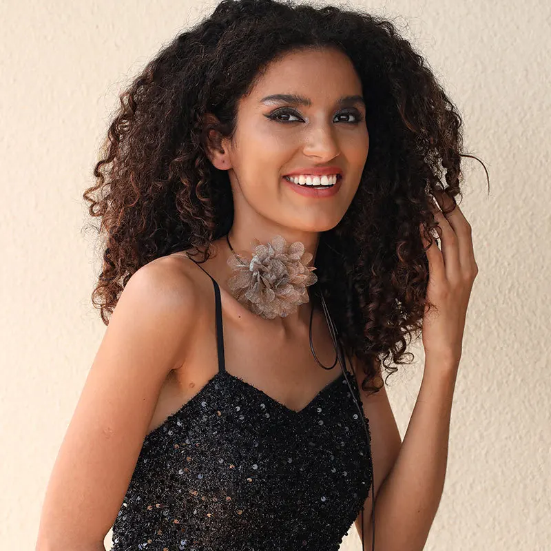 Goth Lace Big Flower Clavicle Chain Necklace for Women Romantic Exaggerated Kpop Adjustable Bowknot Choker Dinner Party Jewelry