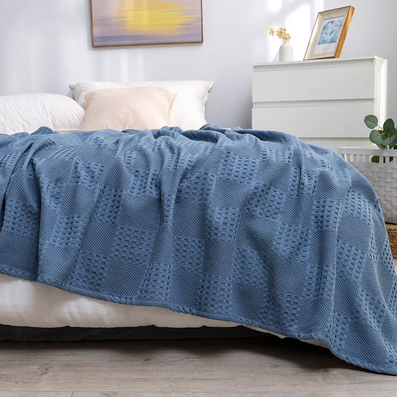 

Waffle Plaid Cotton Bed Blanket Throw for All Seasons Office Nap Air Condition Summer Quilt Blankets for Home Hotel Bedspreads