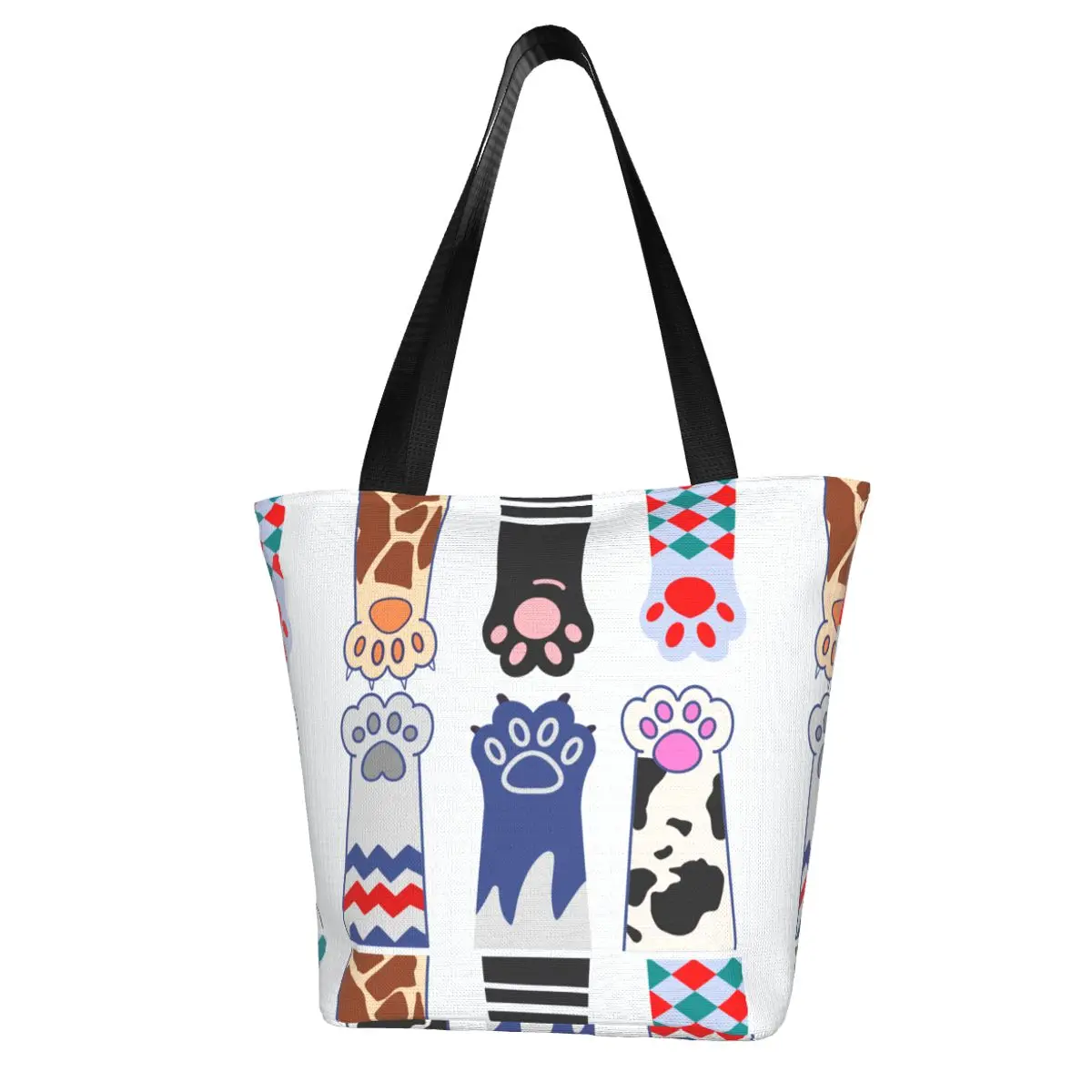 

Женская сумка, красочная сумка для покупок с милыми кошачьими лапами, сумка, сумка через плечо, многоразовая сумка для покупок