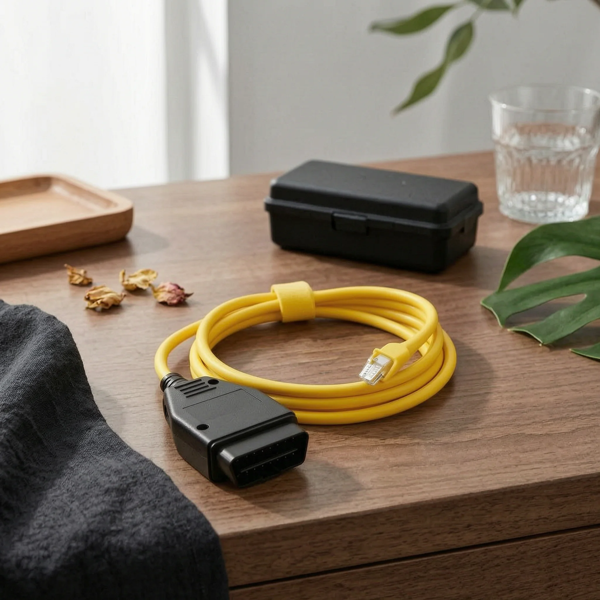 Фото Кабель Ethernet-OBD для немецких автомобилей, кабель для конфигурации и кодирования немецких автомобилей, адаптер OBD Ethernet, желтый №1
