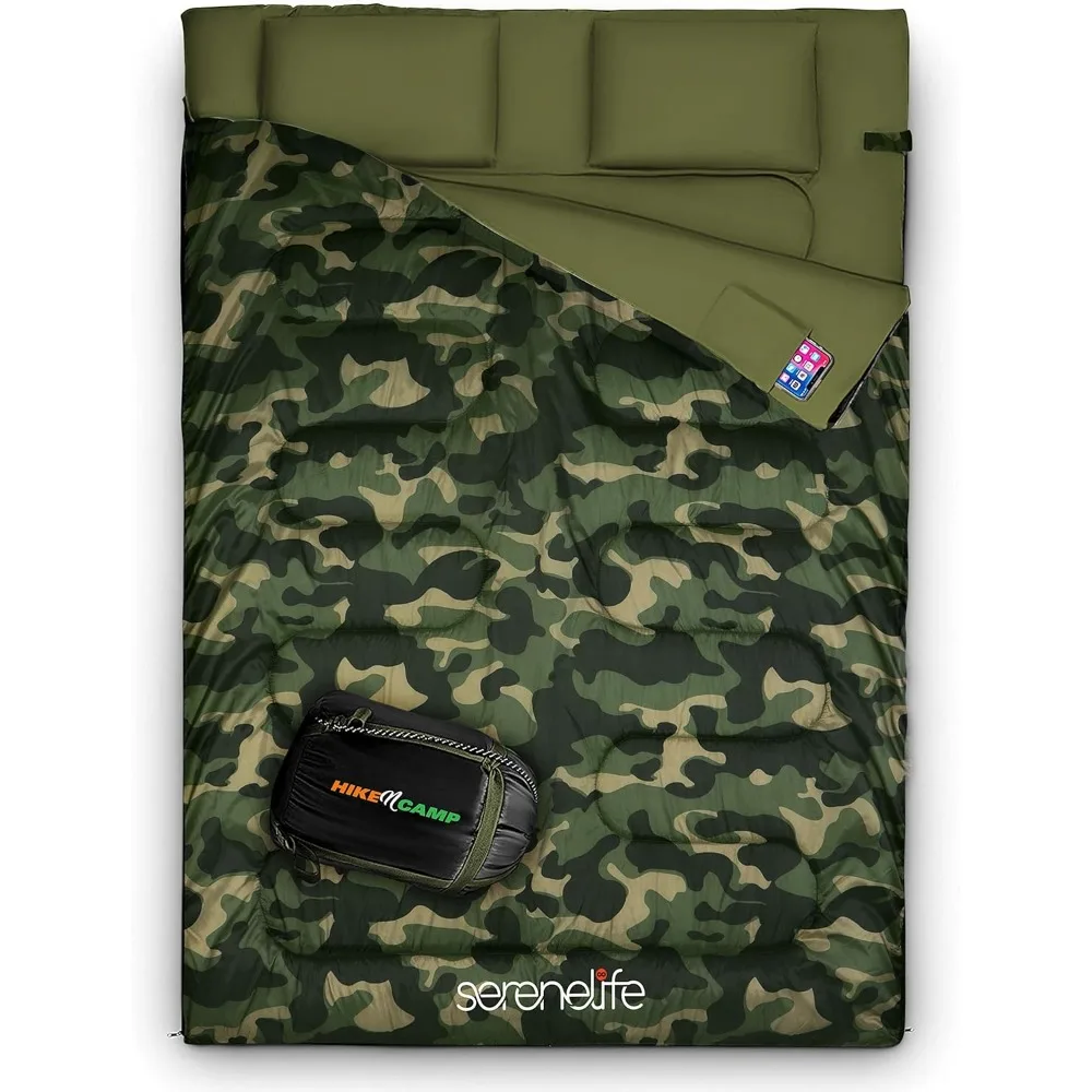 

Backpacking Sleeping Bag Camping Gear - Double Sleeping Bag for Adults/Teens w/ 2Pillows,Lightweight Weather Proof Sleeping Bags
