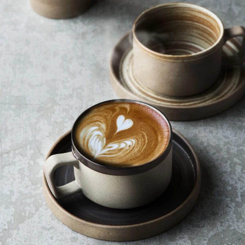 

Coffee Cup Saucer Set Stoneware Handmade Retro Water Cup Milk Cup Breakfast Cup Mug