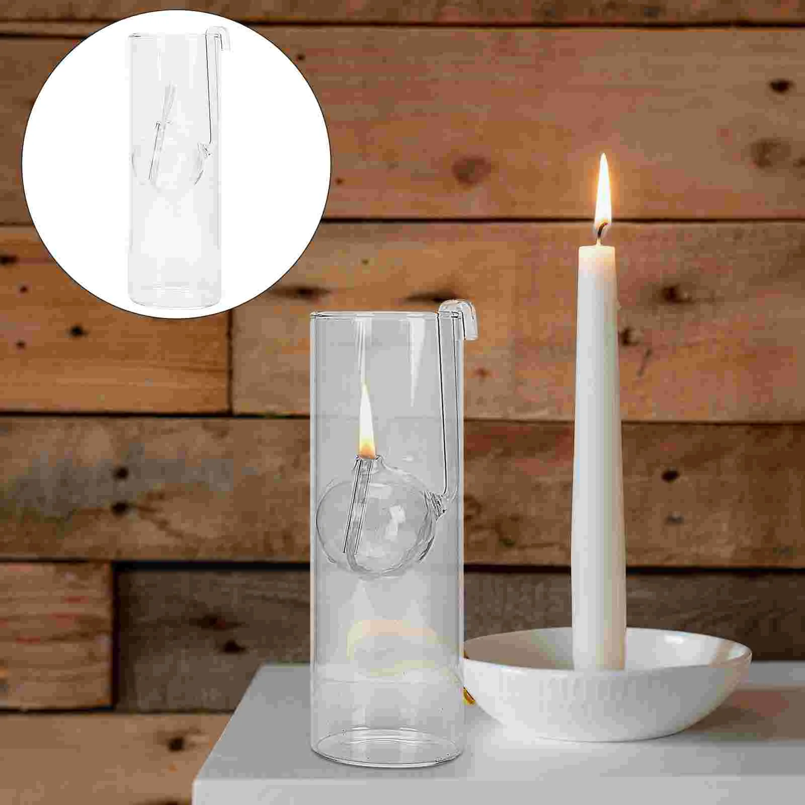 

1Pc Romantic Glass Candlestick Hook Style Candle Stand Transparent Table Decor