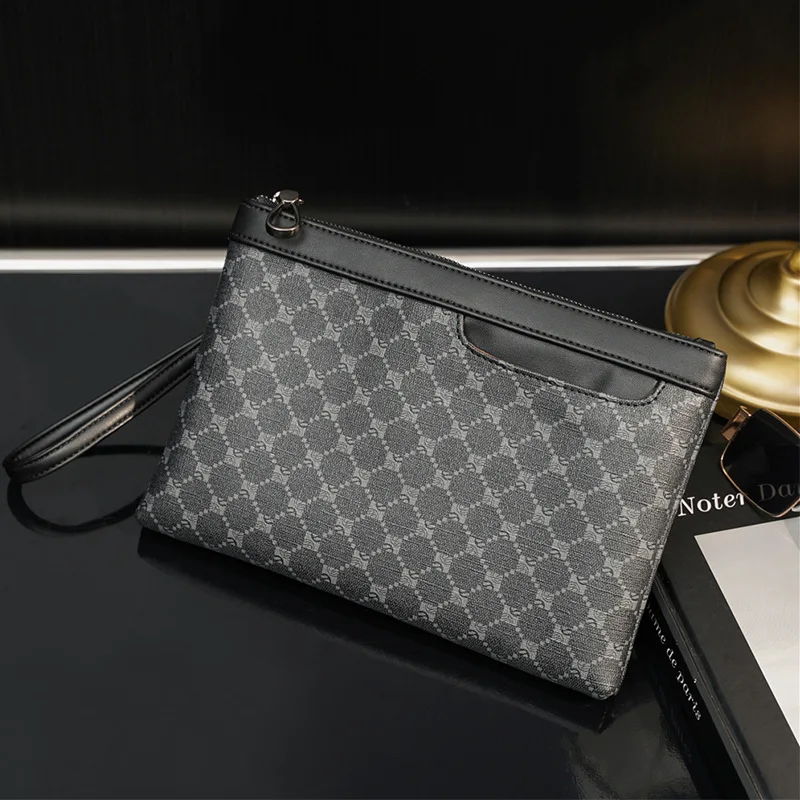 Fashionable Plaid Print Clutch for Men: Luxury PU Leather Business Envelope Bag