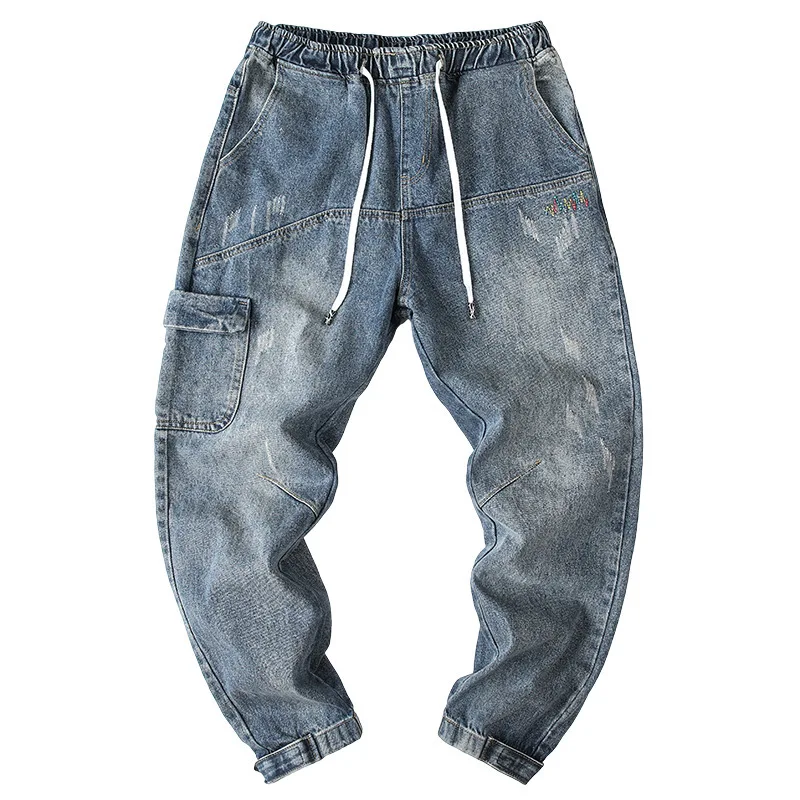 Street Fashion Men Jeans Retro Blue Casual Denim Cargo Pants Hombre Embroidery Designer Hip Hop Joggers Men Loose Ripped Jeans