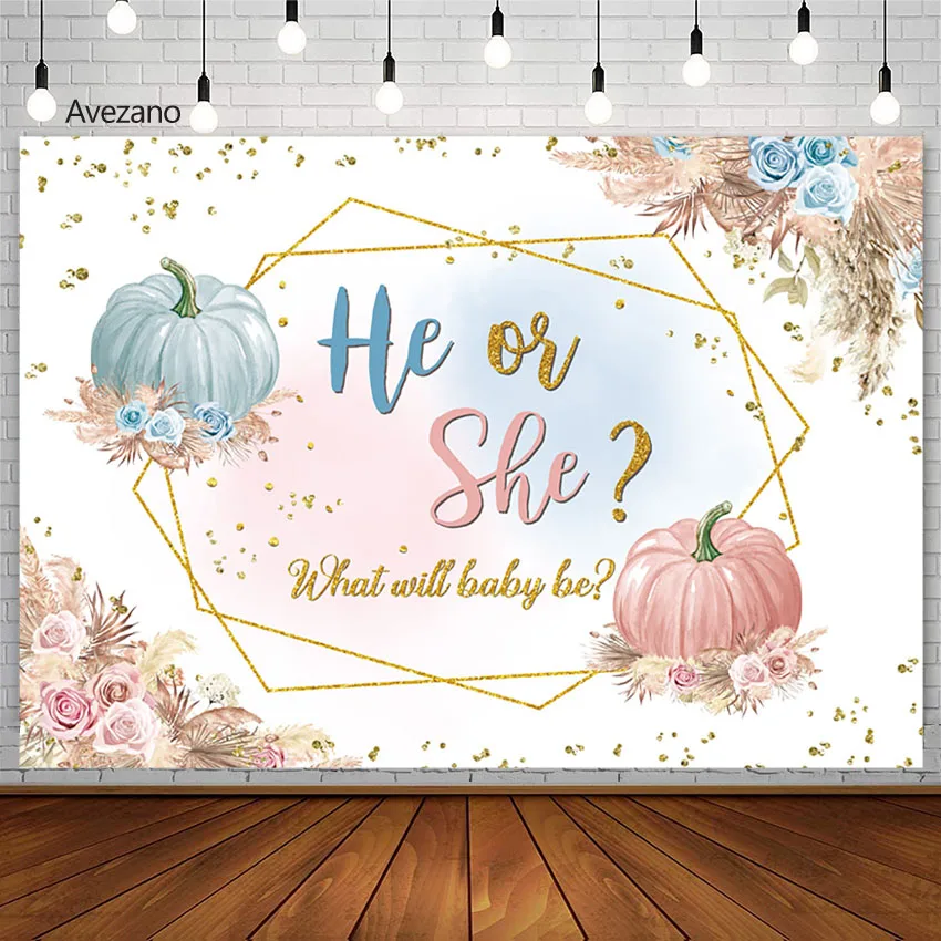 

Boy or Girl Backdrop Reveal Gender Baby Pumpkin Floral Party Decor Banner Photographic Backgrounds For Photo Studio Photocall