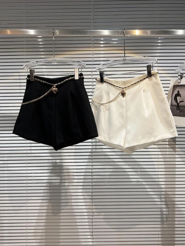 

HIGH STREET Newest 2022 Designer Fashion Women's Metal Chain Belt Shorts