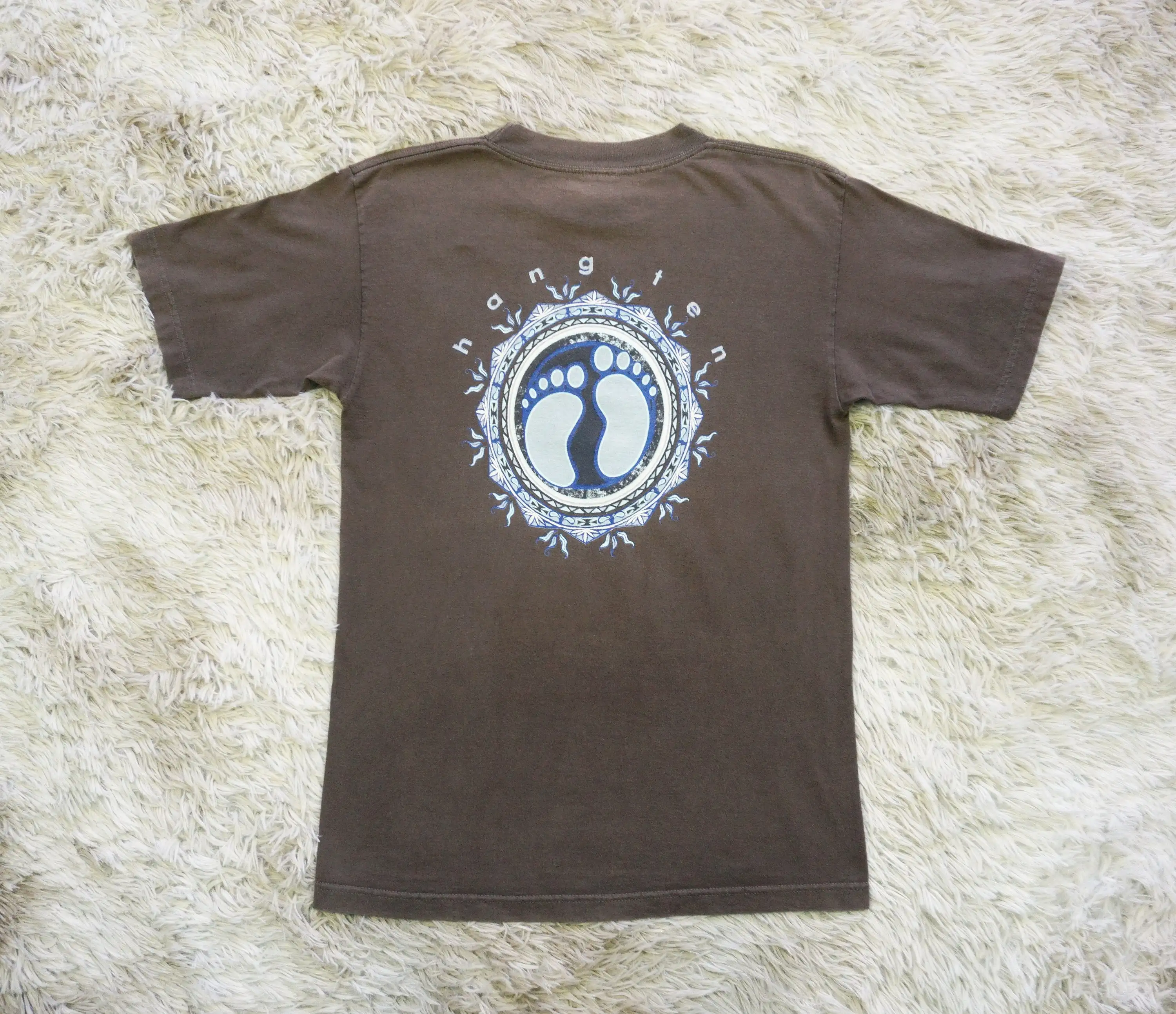 Винтажная футболка в стиле 90-х выцветающая коричневая хлопковая для серфинга