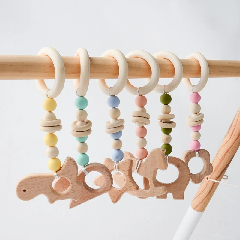 

Baby Gym Frame Pendant Wooden Ring Silicone Beads Teether Stroller Rattle Infants Newborn Teething Nursing Molar Toys Shower Gif