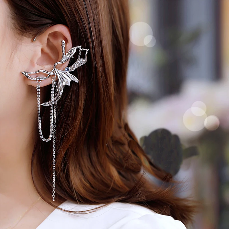 

New spirit earrings tassel ear hook niche design advanced sense no ear hole light luxury personality photo earrings