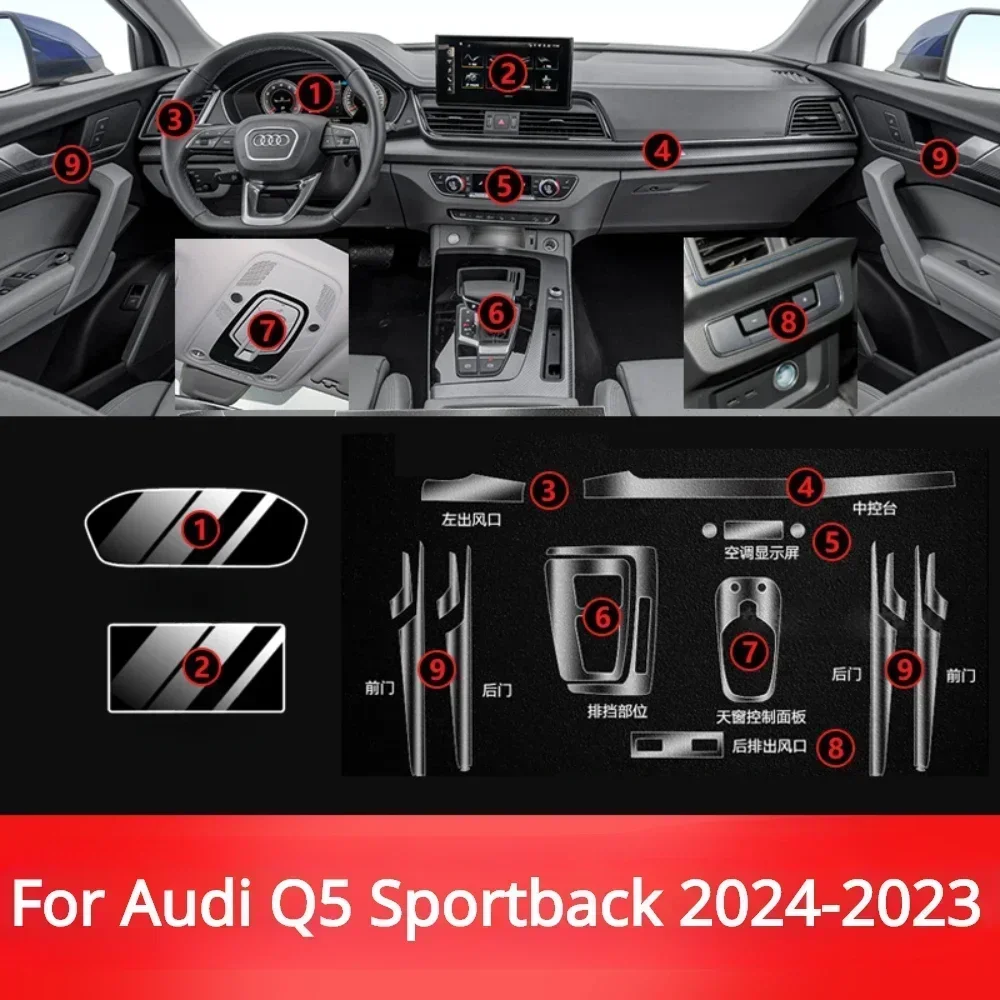 

Для Audi Q5 Sportback 2024 2023, аксессуары для салона автомобиля, прозрачная пленка из ТПУ, панель переключения передач, центральная консоль, защитная наклейка PPF