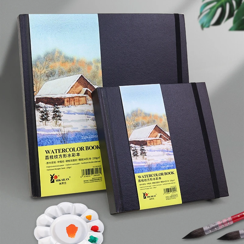 

MIKAILAN Square Watercolor Book Medium Coarse Grain 230g Cotton Water Color Paper For Student Artist Draw Art Supplies