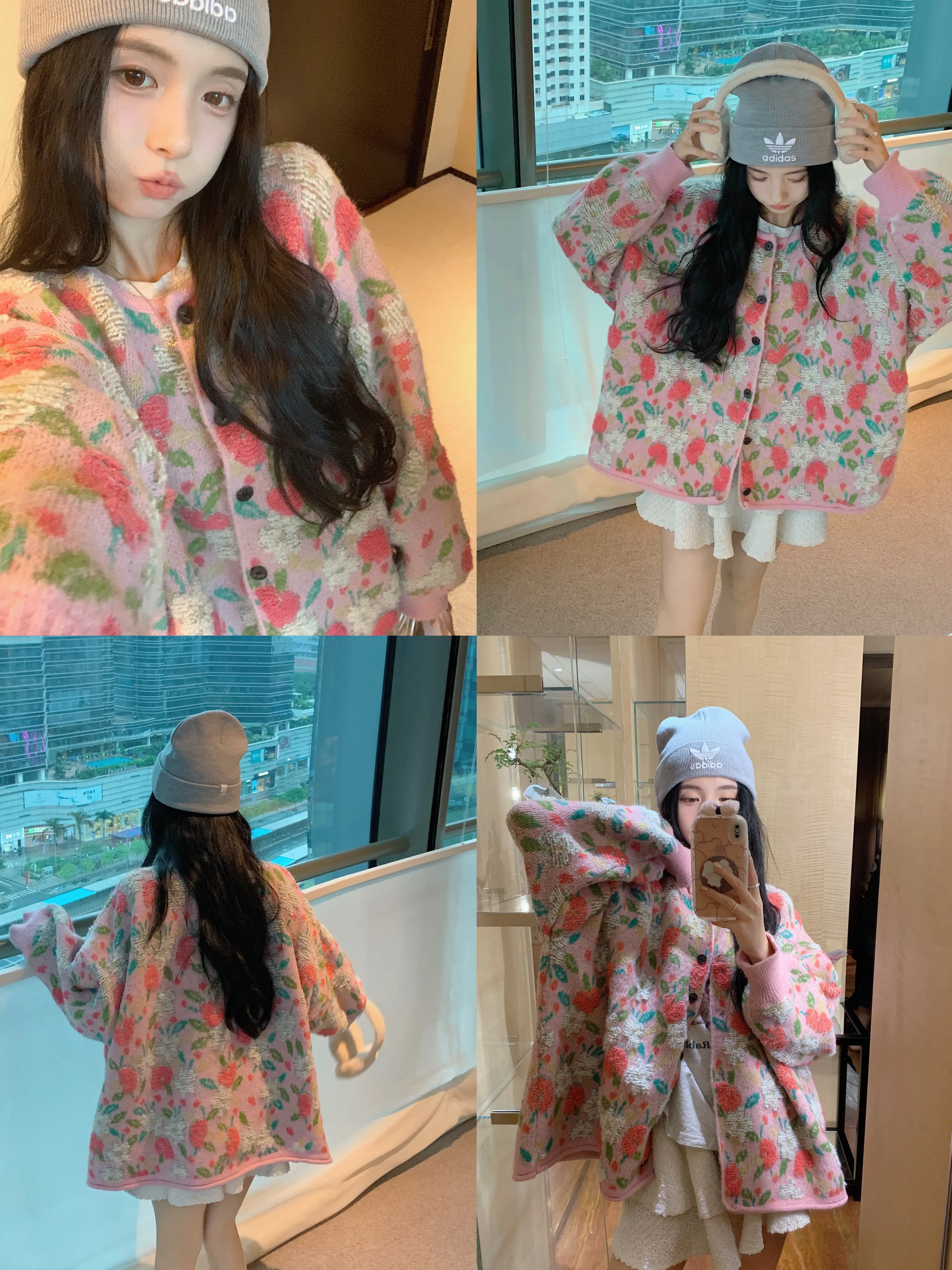 Женский трикотажный свитер с длинным рукавом Розовый однобортный Кардиган в