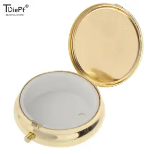 1 шт. золотые металлические круглые коробки для таблеток, органайзер для лекарств, контейнер для лекарственных средств, коробка для конфет для таблеток