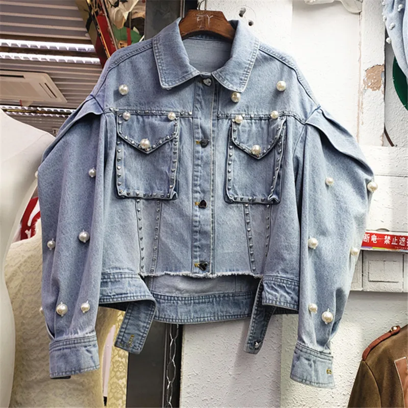 Куртка женская джинсовая короткая свободного покроя винтажный жакет из денима с