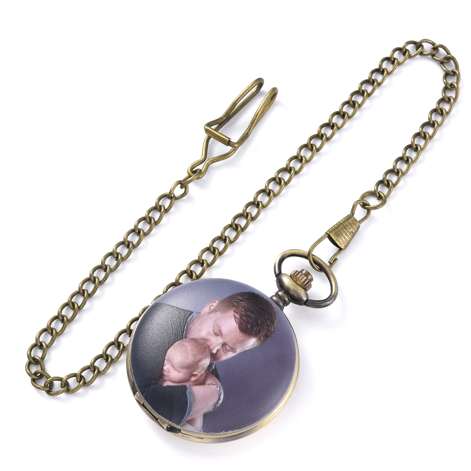 Custom UV Printed Photo Mens Antique Quartz Pocket Watch Personalzied Pictures Fob Clock Pendant With Chain Jewelry Gift