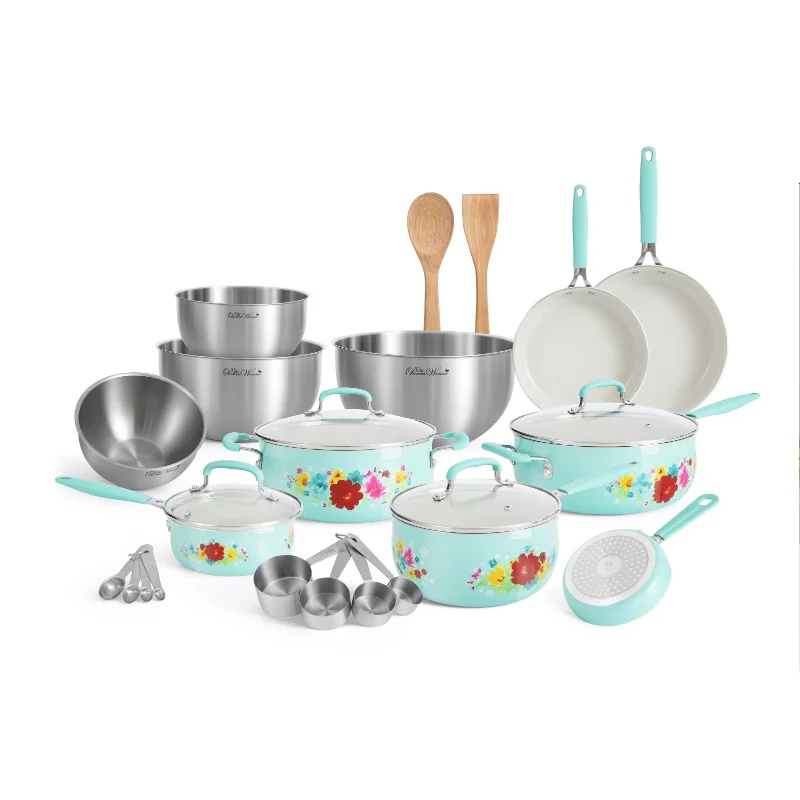 

The Pioneer Woman Classic Ceramic Breezy Blossom Cookware Set, 25 Piece Set cookware cookware sets pots and pans