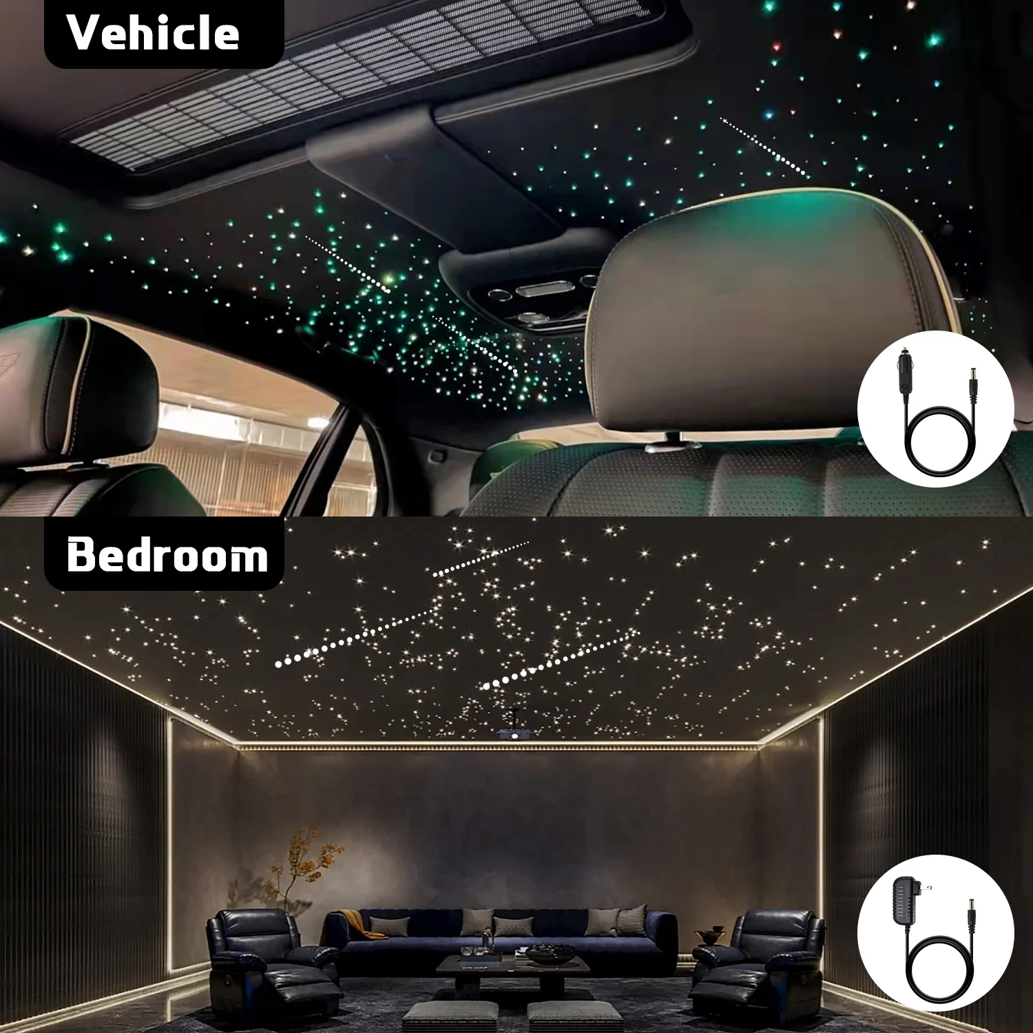 32W Dual port Fiber Optic Star Ceiling Kit with RGB Meteor effect APP Car Roof stars Fiber Optic for Starry Sky Car Ceiling images - 6