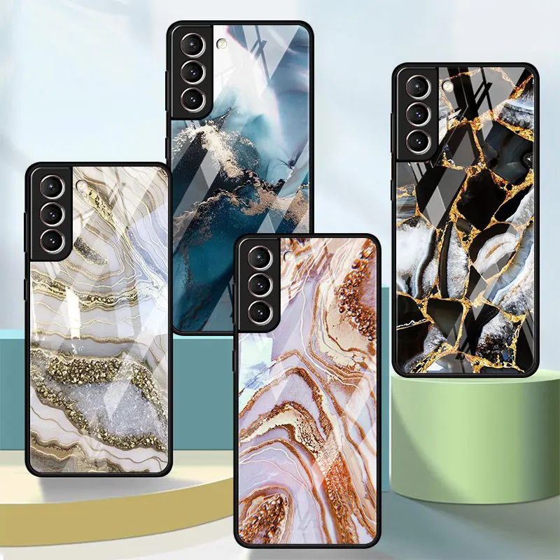 

Glass Phone Case For Samsung Galaxy S22 S20 S21 Ultra FE S10 S9 S8 Plus S10e Note 20 10 Lite 9 8 Cover Ornate Marble Painting
