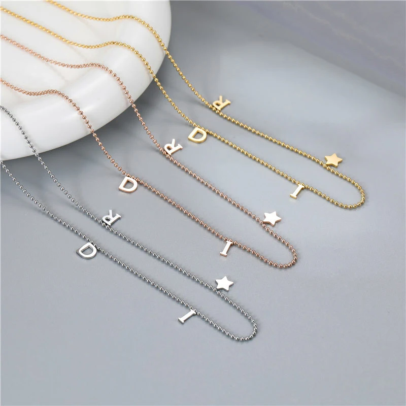 

New Letter Pendant Necklace Women Girls Simple Gold Silver Stainless Steel Star Glossy Clavicle Chain Choker Necklaces Jewelry