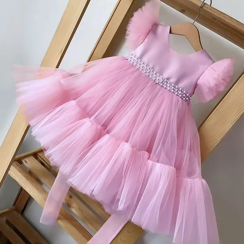 

Flower Girls Dresses For Weddings Party Kids Princess Beading Dress Baby Girl Elegant Christmas Halloween Kids Clothes
