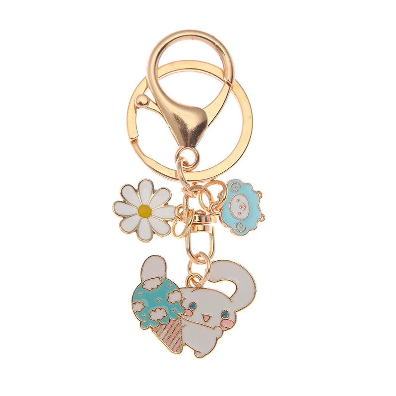 

Rabbit Flower Metal Keychain Jewelry Pendant Ornament Charm Alloy Key Chain for Women Girl Gift Accessories