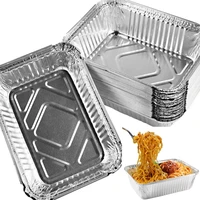 50pcs 850ml disposable aluminum foil pans with lids takeaway food foil tray container aluminum foil lunch box bbq food storage