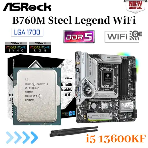 Материнская плата ASRock LGA 1700 B760M Steel Legend WiFi DDR5 + комплект Intel Core i5 13600KF с поддержкой 7200 МГц ОЗУ, десктопная материнская плата, Новинка
