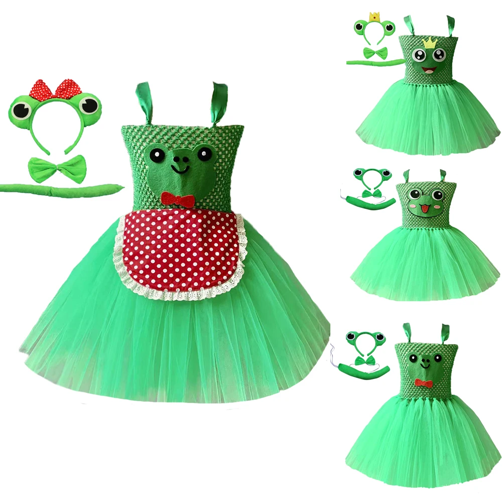 

Детские костюмы принцессы с зеленой лягушкой, мультяшный костюм на Хэллоуин, платье для карнавала, вечеринки, для девочек, лягушка, косплей, ...