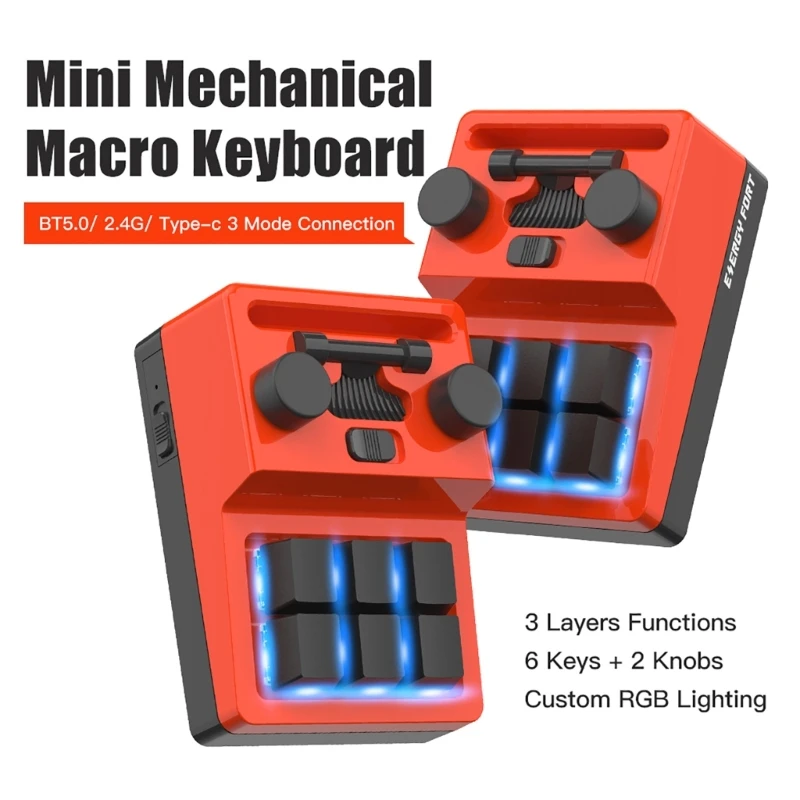 

Custom Programming Macro Knob Keyboard 6 Keys Macropad Copy Paste RGB Keypad Drop Shipping
