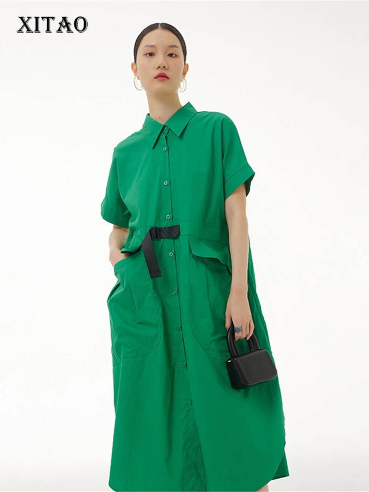 

XITAO Irregular Dress Fashion Women Pocket Single Breasted Goddess Fan Casual Style Loose 2022 Minority Elegant Dress ZY7126