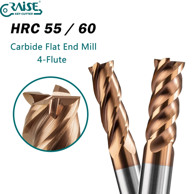 

HRC55 HRC60 Carbide Square Flat End Mill 1 2 4 5 6 8 10 12mm 4Flutes Milling Cutter Cutting Tool CNC maching
