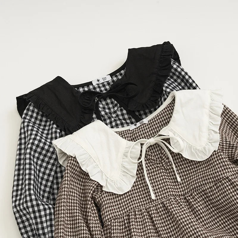 Повседневные платья для девочек платье в клетку с отворотами и принтом детская