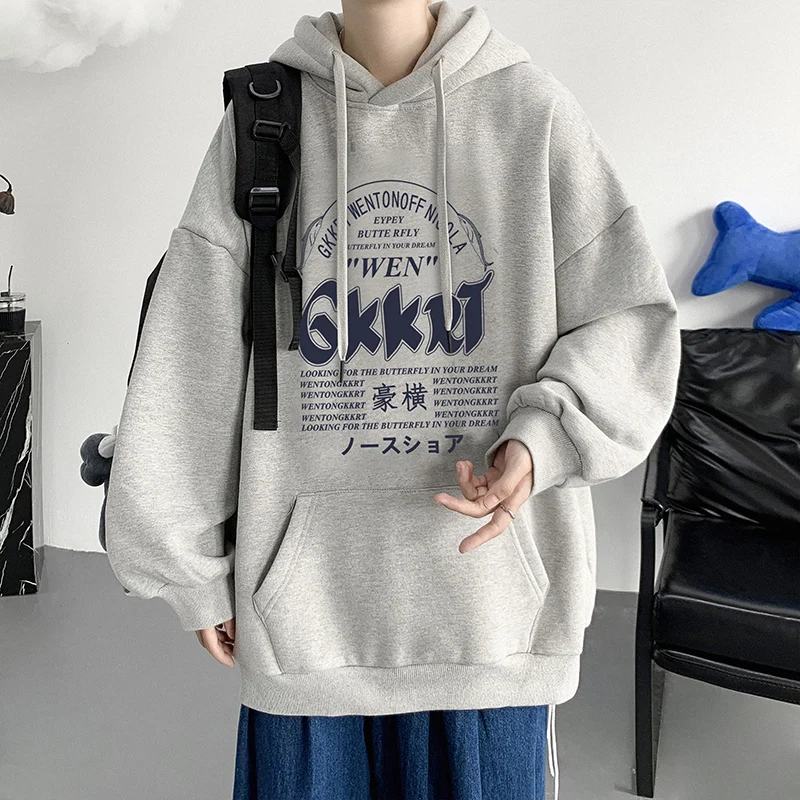 

Hybskr Harajuku Men Hooded Sweatshirts Tops Loose Y2K Retro Casual Autumn Hoodies Pullovers Hip Hop Male Hooded Clothing
