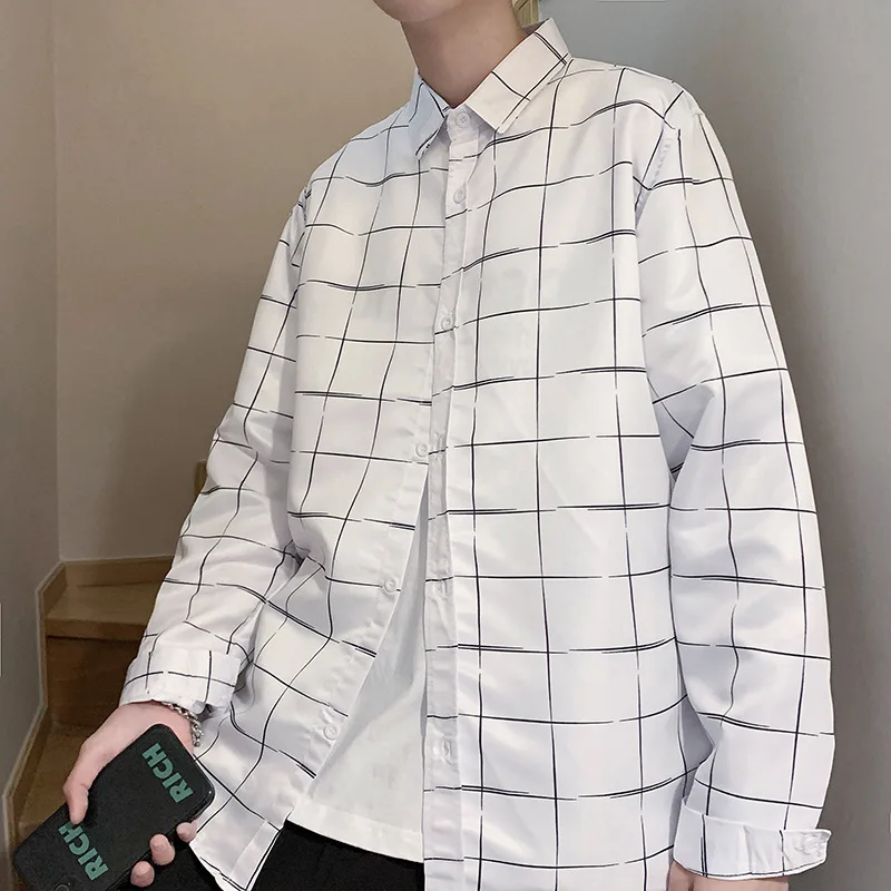 

2022 Spring New Fashion Plaid Shirt Men Korean Version Trend Loose Long-sleeved Shirt Student CasualHandsomeCoatBoutiqueClothing