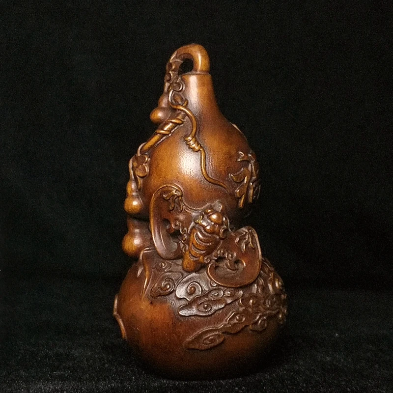 

YIZHU CULTUER ART H 3.2 in Old Chinese boxwood Hand carved auspicious bat Lagenaria gourd family Fengshui pendan decoration Gift