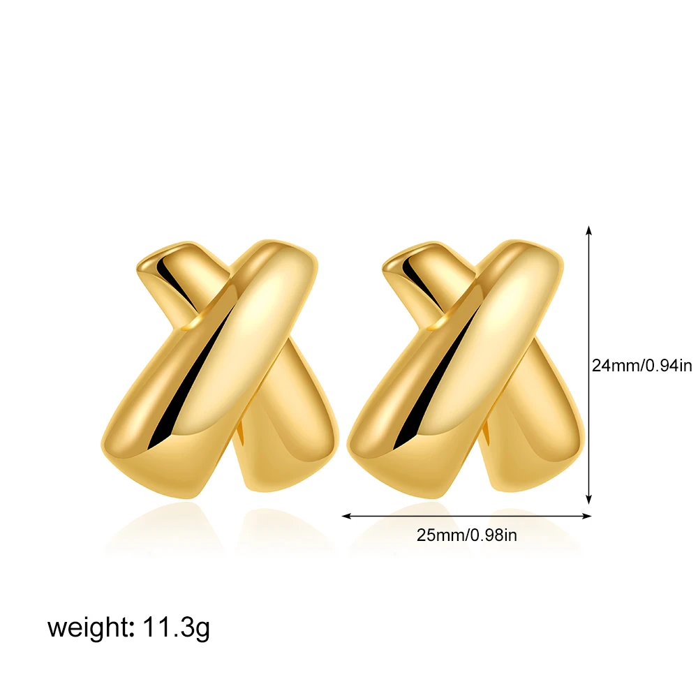 Punk Gold Color Smooth Cross Chunky Earrings for Women Thick X-shape Lightweight Statement Drop Earring Fashion Jewelry Gifts