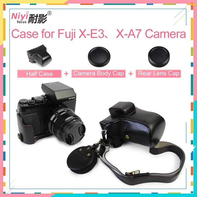

PU Leather Camera Case for Fuji XA7 XE3 Full Body Protect Bag Bottom Opening Change Batterty for Fujifilm X-A7 X-E3 Camera Bag