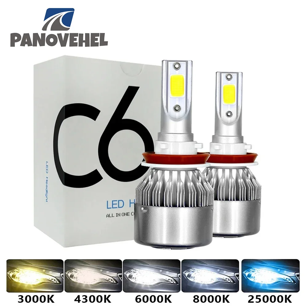 

PANOVEHEL Светодиодные лампы для фар H1 H3 H7 LED C6 Автомобильные фары H4 880 H11 HB3 9005 HB4 9006 H13 6000K 72W 12V 8000LM Автоматические фары
