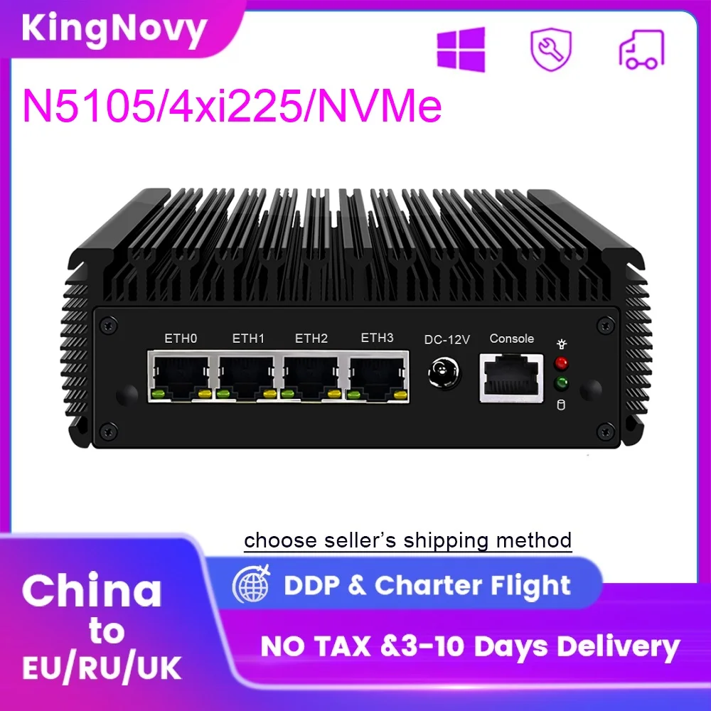 2.5G pfSense Router Celeron N5105 Fanless Mini PC 4 Intel i225V3 2500M Nics 2xDDR4 HD-MI OPNsense Firewall Server Ubuntu VPN