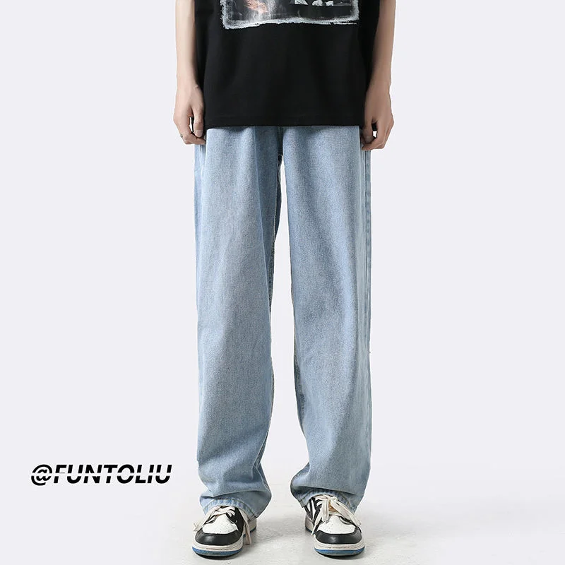 Green/Blue/Black/Pink Baggy Jeans Men Fashion Casual Wide Leg Jeans Mens Streetwear Loose Hip Hop Straight Denim Trousers Men