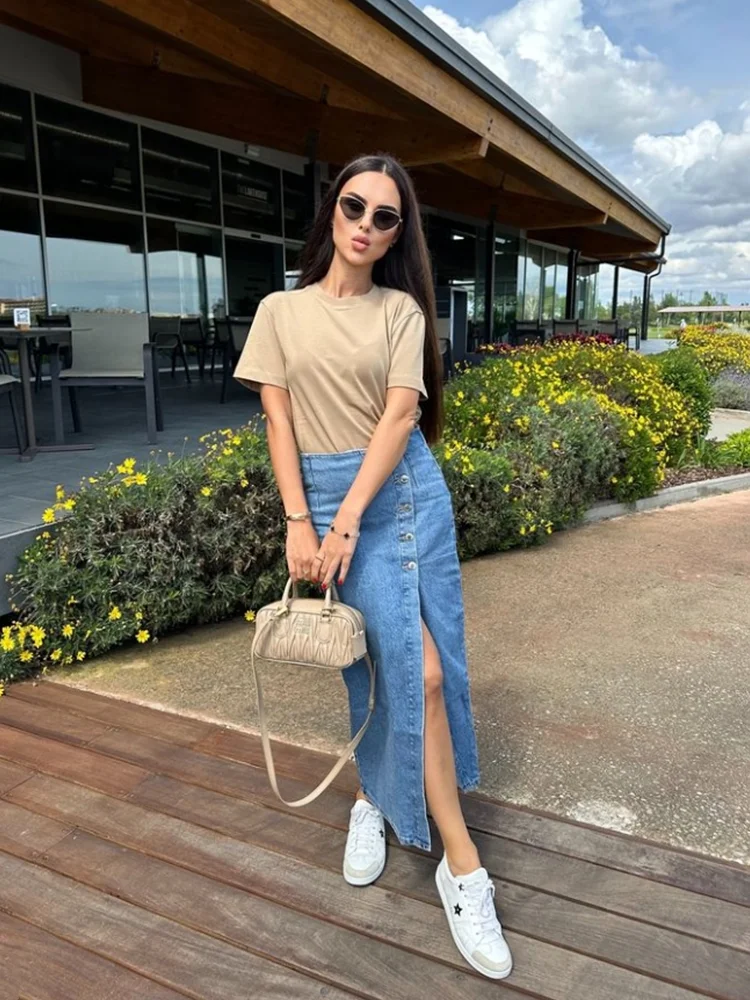 Женская джинсовая юбка Taop &amp Za универсальная Асимметричная с пуговицами и