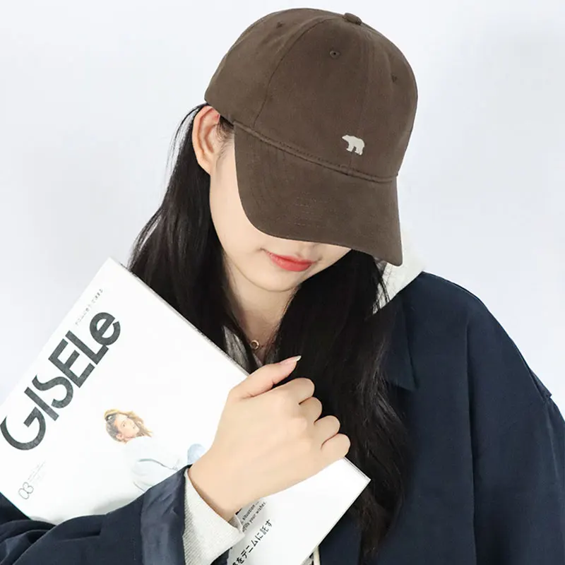 

Big Head Baseball Cap Retro Polar Bear Embroidery Sun Visor Cap Unisex Casual Solid Colors Fisherman Cap Woman Man Beach Hat