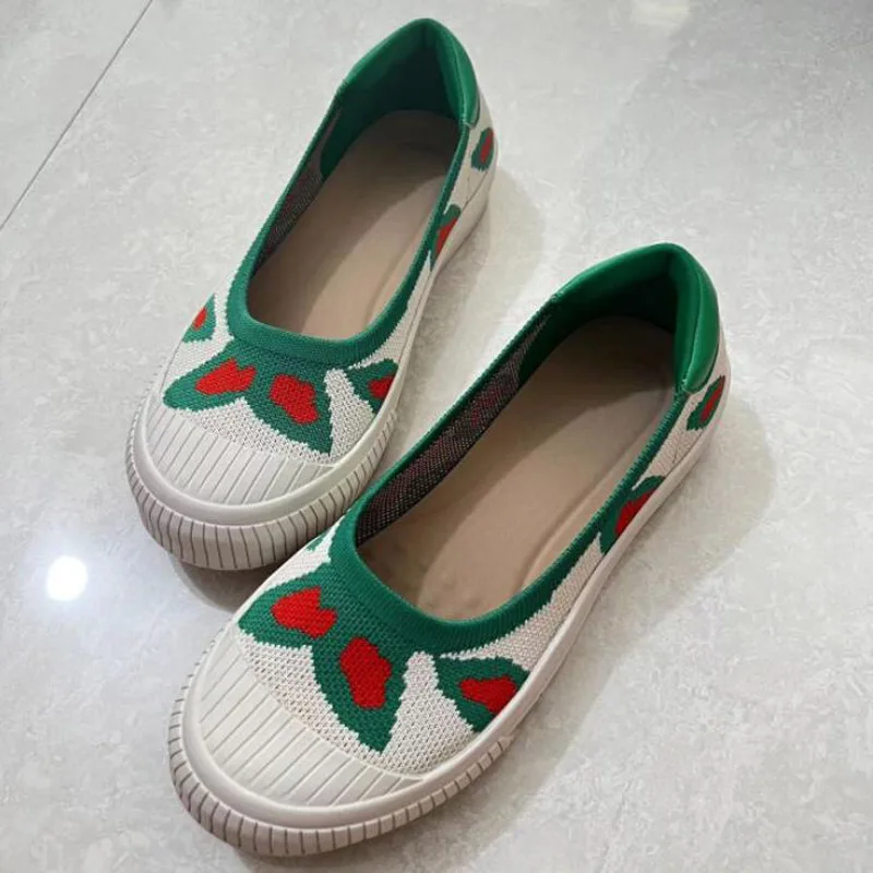 Womens Stretch Knitted Moccasins Breathable Flat Platform Casual Shoes Brief Slip-on Fashion Ladies Flats Light Driving Loafers