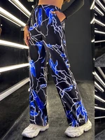 y2k plus size women graphic print sports pants trousers printed lightning casual dance straight leg pants trousers summer