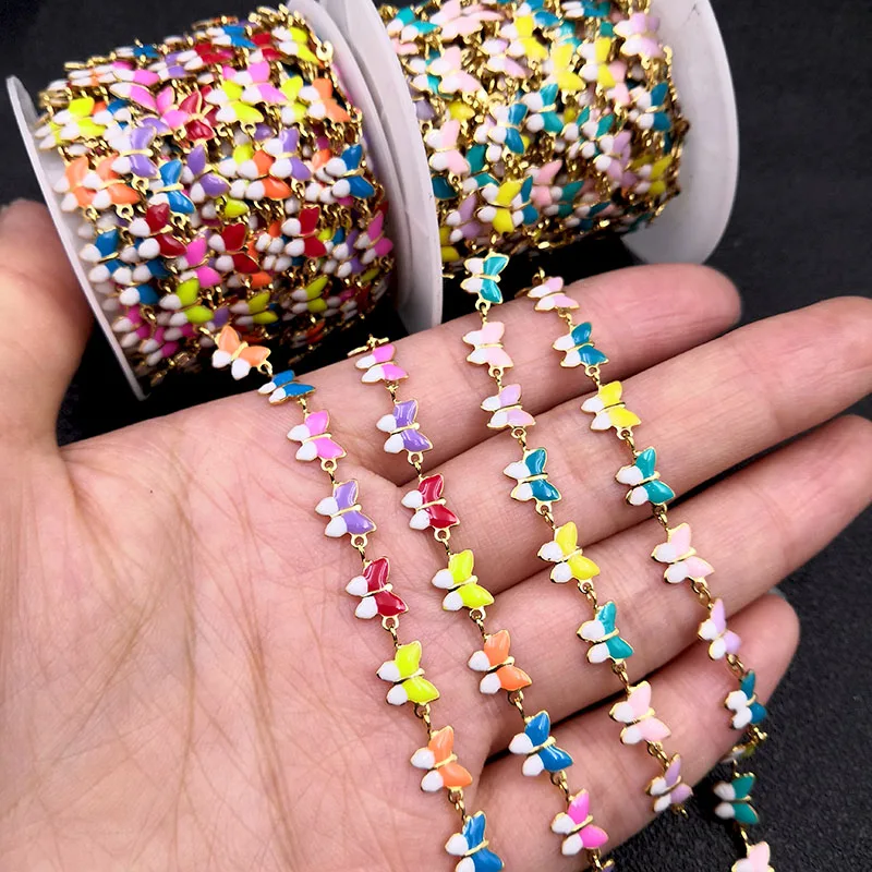 Цепочки ручной работы для женщин эмалированные разноцветные цепи из нержавеющей