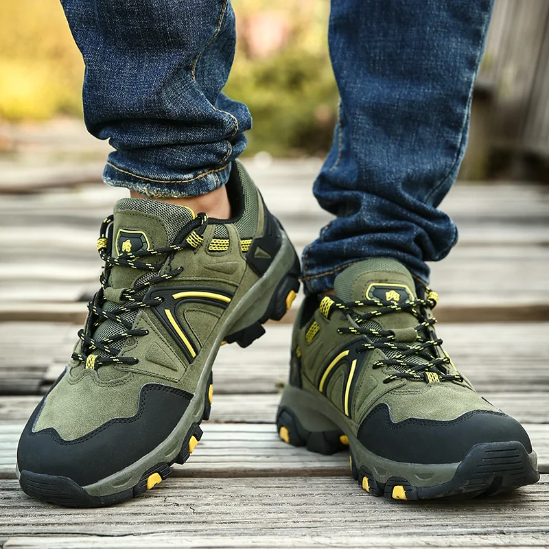 HIKEUP Outdoor Men Hiking Shoes Breathable Tactical Combat Army Boots Desert Training Sneakers Anti-Slip Trekking Sneakers