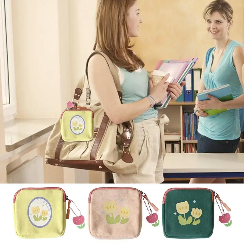 

Sanitary Napkin Storage Bag Flower Pattern Portable Pad Holder For Period Tampon Bag Cosmetic Lipstick Feminine Product Pouch