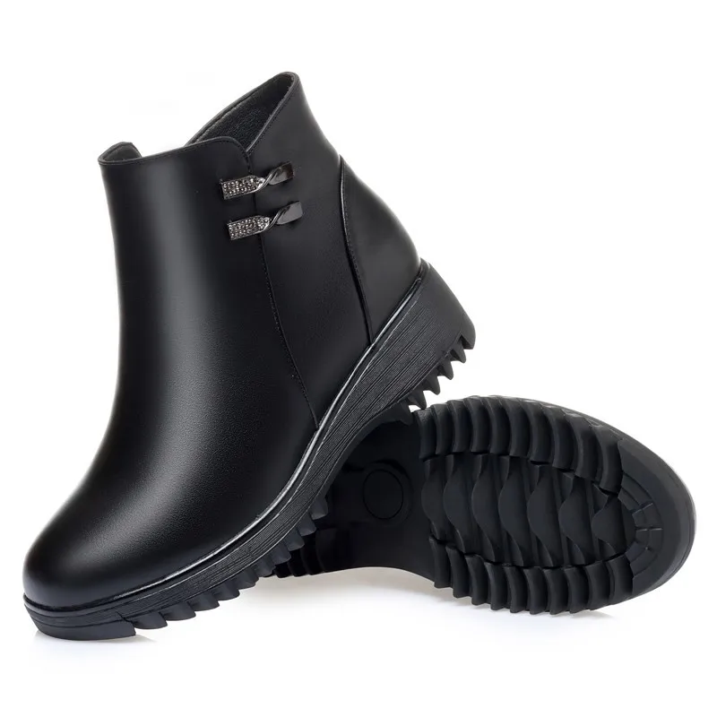 AIYUQI Women Snow Boots Winter Genuine Leather Wool Thicken Warm Ladies Short Boots Non-slip Large Size Mother Boots